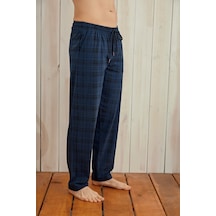 Kly Ince Tek Alt Çok Rahat Ekoseli Pamuk Pijama İndigo