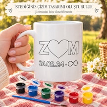 Almera Craft Sevgililere Özel Çizimli Boyanabilir Porselen Kupa Ve 6 Renk Boya Seti Beyaz - Beyaz