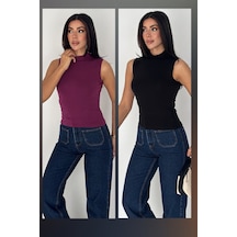 Noa & Noa 2'li Paket Kadın Kolsuz Boğazlı Basic Body Sleek Core Bordo
