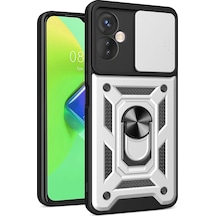 Ilkeshop Newface İnfinix Hot 30 4g Kılıf Pars Lens Yüzüklü Silikon - Gümüş