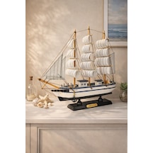 Dekoratif Premium Ahşap El Yapımı Yelkenli Gemi Maketi Masa Üstü Biblo Hediyelik 33 X 33 Cm 531-f Çok Renkli