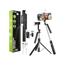 R16s 170cm Selfie Stick, Led Işıklı, Bluetooth Uzaktan Kumandalı, 360 Derece Rotasyonlu, Tripod Özçekim Çubuğu, Diğer