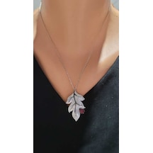 925 Ayar Gümüş Kırmızı Taşlı Yapraklı Kolye