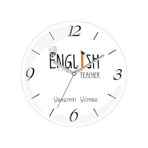 Kişiye Özel English Teacher Mezun Çap 30 Bombeli Gerçek Cam Duvar Saati Siyah