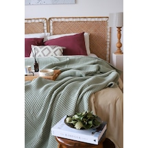 Vivamaison Çift Kişilik Waffle Pike Yatak Örtüsü Pamuklu Adaçayı Yeşil