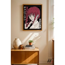 Chainsaw Man Makima Anime Poster, Ahşap Çerçeveli Duvar Tablosu - Anime Severlere Özel Hediye