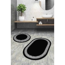 Siyah Çerçeve Temalı Oval Banyo Klozet Paspas Seti Bs076n11