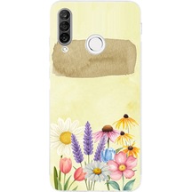 Huawei P30 Lite Uyumlu Sulu Boya Dokulu Vazoda Çiçek Desenli Baskılı Silikon Kılıf Renkli