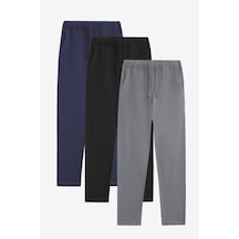 Elemge %100 Pamuk 3lü Erkek Pijama Altı Süprem Compact Penye Cepli İpli Rahat Kalıp Terletmez Siyah-gri-lac Siyah-gri-lacivert
