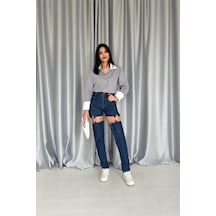 Duygudan Mavi Askılı İki Parça Jeans Pantolon
