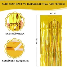 Altın Renk Ekstra Metalize Parlak Saçaklı Arka Fon Perde İthal A Kalite 1x2 Metre