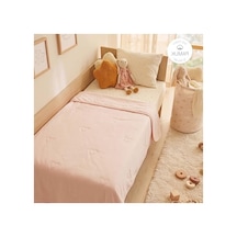 Pembe Renk Kalp Nakışlı %100 Pamuk Bebek Örtüsü 90 X 120 Cm Açık Bej