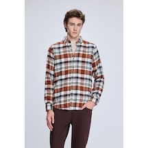 Hatemoğlu Kiremit Slim Fit Kareli Düğmeli Yaka Uzun Kollu Pamuklu Gömlek 19151010024a 872 1964078 Kiremit