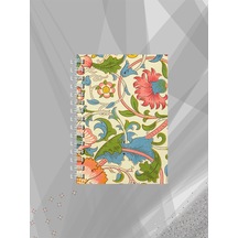 Retro Çiçek Desenli Defter 60 Yaprak Çizgisiz Tel Spiralli Sketchbook Çok Renkli