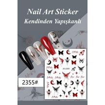 Nail Art Sticker Kendinden Yapışkanlı, Tırnak Süsleme, Tırnak Dövmesi Stikır 2355 Kırmızı-siyah-2355
