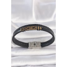 Mey İthalat 316l Çelik Gold Renk Aksesuarlı Çift Sıra Siyah Burgu Desenli Deri Kordon Erkek Bileklik - Özel Seri Meyeb67ee753571df9d7177010197 Altın