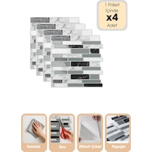 Technojet 4lü Paket 30cm 30cm 3boyutlu Mozaik Görünümlü Kendinden Yapışkanlı Karo Pvc Mutfak Kaplama