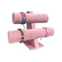 Yerli Üretim Süet Kaplama Pembe Renk 26/18 Cm Iki Kademeli Saat Bileklik Sergileme Standı Çok Renkli