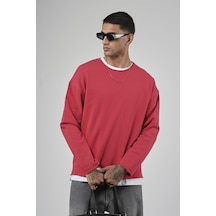 Pis Yaka Oversize Kesim Erkek Düz Sweatshirt Kırmızı