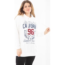 Şans Kadın Büyük Beden Kemik İçi Şardonlu Üç İplik Kapşonlu Sweatshirt 65n37294-kemik Kemik