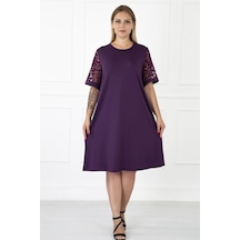 Kimono Kol Mor Büyük Beden Elbise 31B-1186 Mor