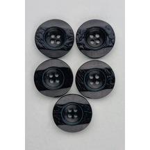 Küçük Boy Akrilik Dört Delikli Siyah Kaban Çeket Hırka Yelek Düğmesi 5 Adet