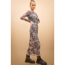 DeFacto Coool Bodycon Desenli Tül Uzun Kollu Maxi Elbise C1891AX24SPGR452 DeFacto Coool Bodycon Desenli Tül Uzun Kollu Maxi Elbise C1891AX24SPGR452