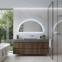 50x100 Cm Yarım Oval Led Banyo Aynası Dokunmatik Sensörlü, Dimmerli, 6500 Beyaz Işıklı Modern Duvar Aynası Beyaz