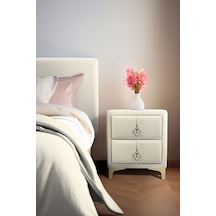 Harmony Gold Iki Çekmeceli Komodin- Yatak Odası Kumaş Döşemeli 2 Kapaklı Komodin Modeli Beyaz