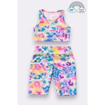 My Kids Wear Kız Çocuk Çok Amaçlı Batik Desenli Mayo & Spor Takımı 12428 Antrasit - Gri Melanj