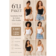 Loule Kadın 6'lı İp Askılı Pedli Atlet 3 Si Yah-3 Beyaz %95 Pamuk Çok Renkli