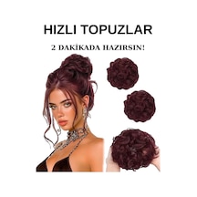 Saçlı Lastikli Topuz Toka - Koyu Kızıl