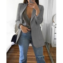 Kadın Moda Ceket Orta-uzun Kollu Tek Göğüslü Günlük Sıcak Ceket Gri