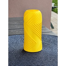 Bezos 3d Baskı Vector Vazo - Geometrik Çizgili Dekoratif Vazo-sarı Dfnbez