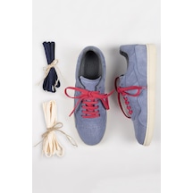 Krahe Zeus Erkek Hakiki Deri El Boyamalı Bağcık Ve Iki Yedek Bağcıklı Açık Mavi Sneakers 001