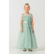 Mnk Baby & Kids Kız Çocuk Robası Katlı Özel Gün Abiye Elbise Mnk0475 Yeşil