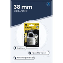 Çelik Asma Kilit 38mm Kısa Kanca Yıldız Ve Çivi Anahtarlı Kapı Do