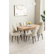 Mabel Meşe Desen 80x132 Açılabilir Yemek Odası Takımı 6 Adet Sandalye Krem