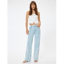 Koton Püsküllü Geniş Paça Kot Pantolon Cepli Asimetrik Dikiş Detaylı - Bianca Wide Leg Jeans Açık İndigo 4sal40484md Açık İndigo