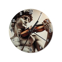 Keman Çalan Davut Heykeli Desenli Duvar Saati Çok Renkli