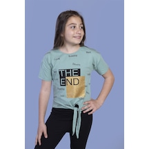Toontoy Kids Toontoy Kız Çocuk Komple Baskılı Bağlama Detaylı Tişört Yeşil