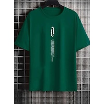 Kozia Outdoors Dikey Baskılı O Yaka Oversize Unisex Basic T-şhirt Yeşil Yeşil