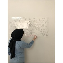 Dünya Haritası Yazı Tahtası Statik Akıllı Kağıt Tahta Yapışkansız Kalem 110x56 Cm Şeffaf