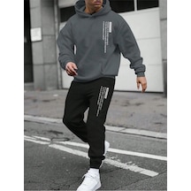 İnnovation Eşofman Takımı Sweatshirt Jogger - Üst Füme Alt Siyah Oversize Şardonlu Kapüşonlu Füme-siyah