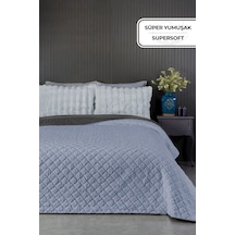 Premium Peluş Çift Kişilik Çok Amaçlı Yatak Örtüsü 200x220 Çift Taraflı Battaniye Gri Mavisi Antrasit
