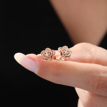 Minimal Gonca Rose Renk Flowers Gümüş Küpe