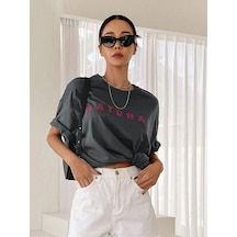 Füme Oversize Natural T-shirt - Oversize Baskılı Füme Füme Oversize Natural T-shirt - Oversize Baskılı Füme