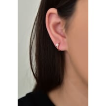 Papatya Silver 925 Ayar Gümüş Rose Kaplama Zirkon Taşlı Mini Çiçekli Halka Küpe