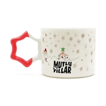 Mutlu Yıllar Kar Taneleri Baskılı Kırmızı Kulplu Yıldız Yılbaşı Kupası