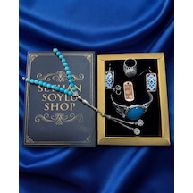 Luxury Seri Özel Tasarım Kitap Kutulu Kadın Takı Seti Ve Tesbih Kombin - Kolye Küpe Yüzük Bileklik Ekstra Boncuk Bileklik 6 Parça Hediyelik - Doğum Günü Yıl Dönümü Sevgililer Günü Gösterişli Hediye - L-00113 Bakır